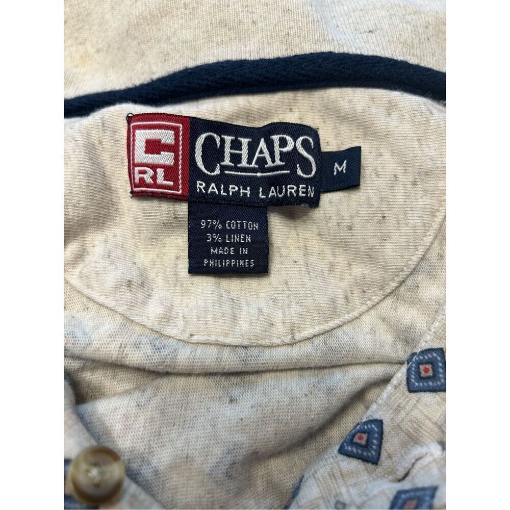 Chaps Ralph Lauren VTG Y2k Polo Shirt Mens Medium Geometric Long Sleeve - Picture 3 of 6